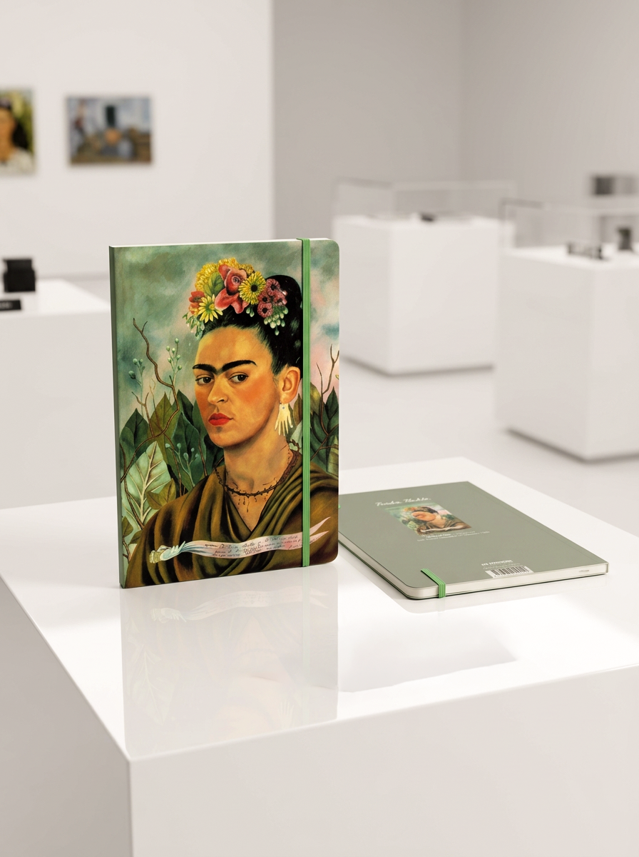 Notebook Self Portrait with a Thorn Necklace and Hummingbird Frida Kahlo – displayed in museum shop | ArtyGifts
