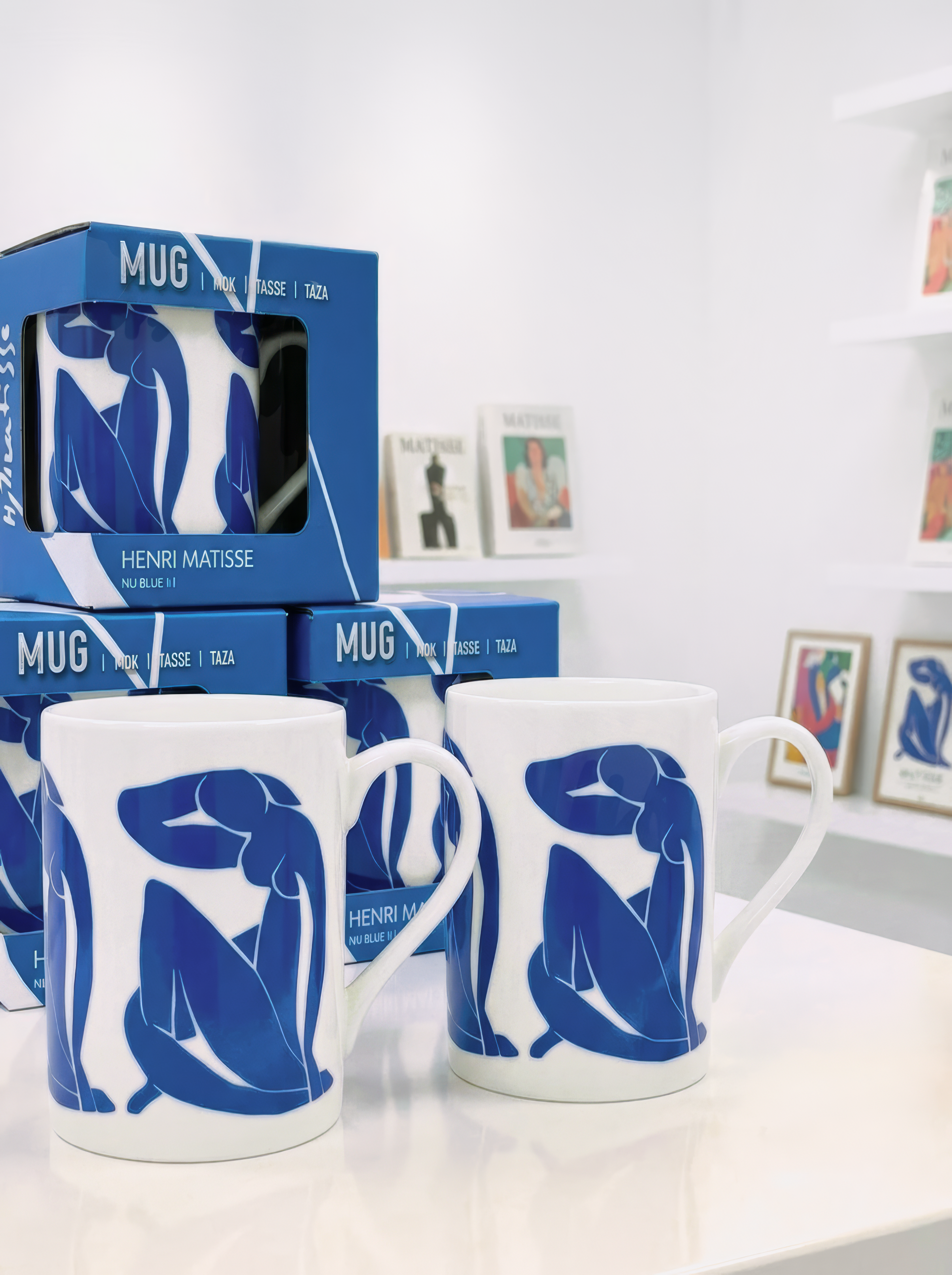 Porcelain Mug Set of 2 Blue Figure II Henri Matisse – museum shop display with packaging | ArtyGifts
