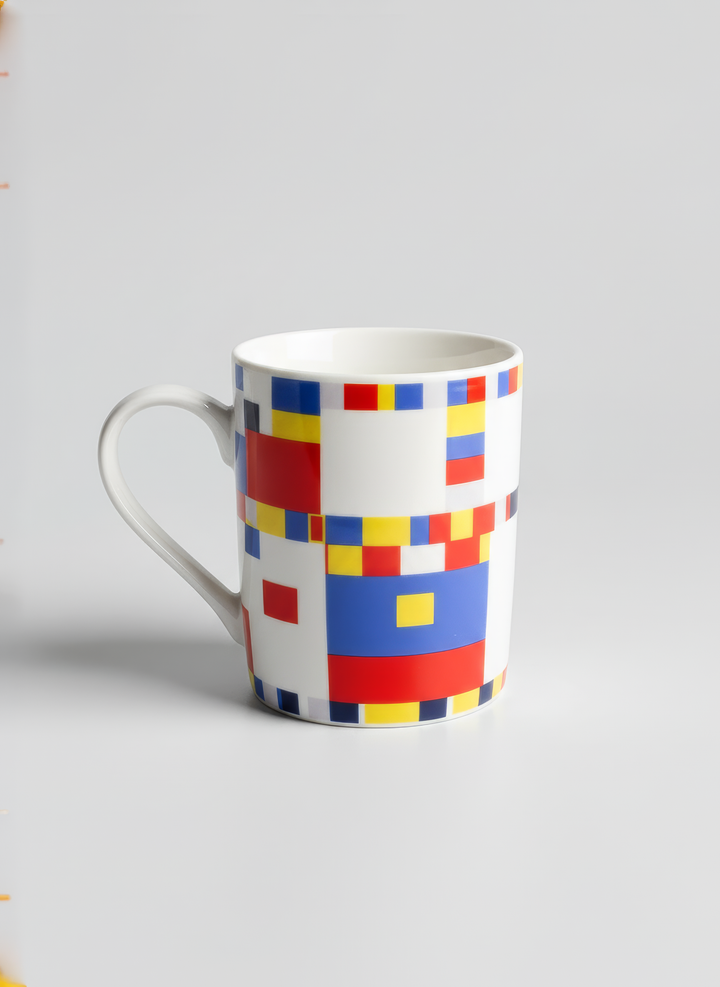 Porcelain Mug Set of 2 Broadway Boogie Woogie Piet Mondrian – single mug front view white background | ArtyGifts
