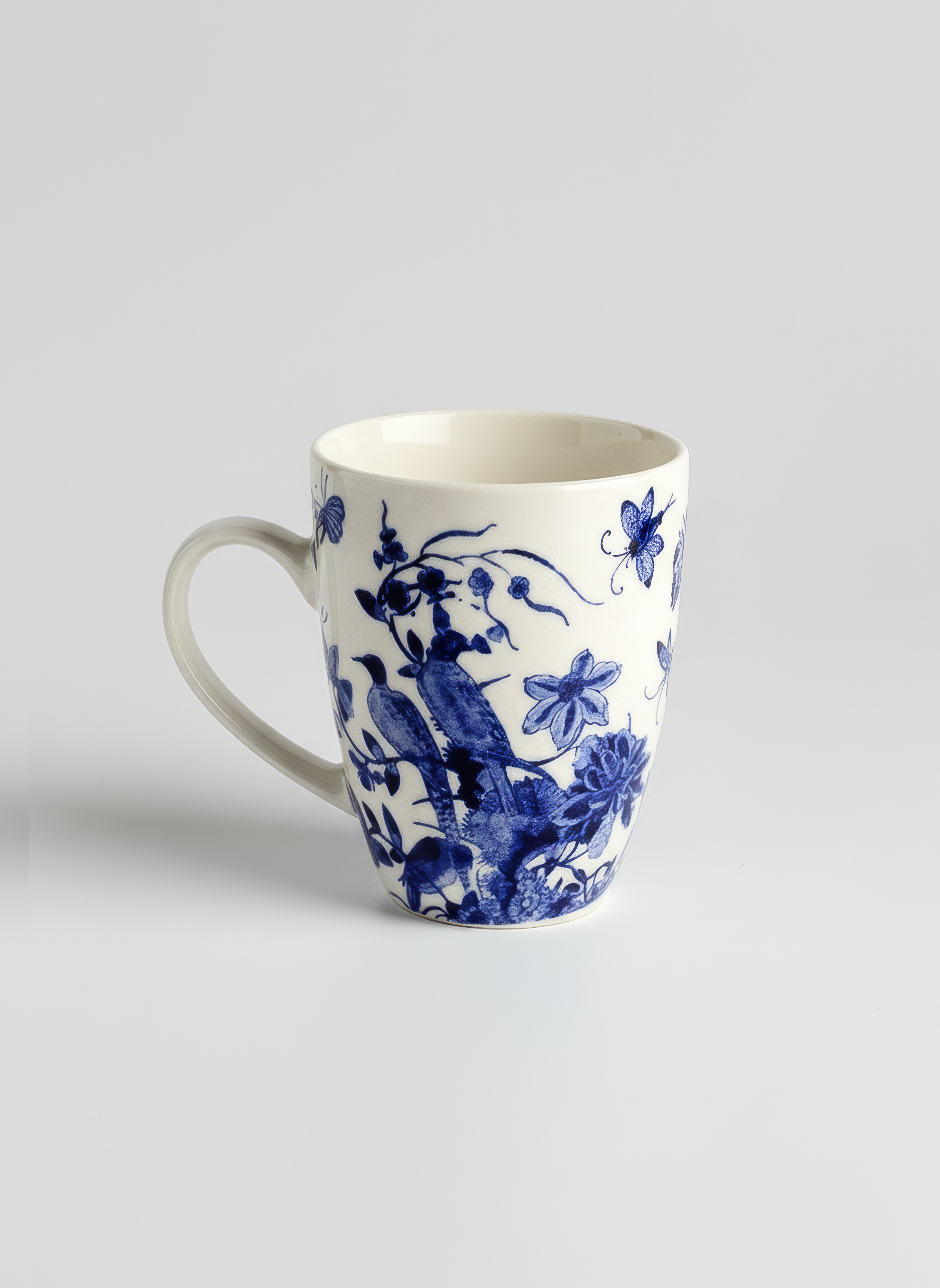 Porcelain Mug Set of 2 Delft Blue Birds Rijksmuseum Collection – single mug side view white background | ArtyGifts
