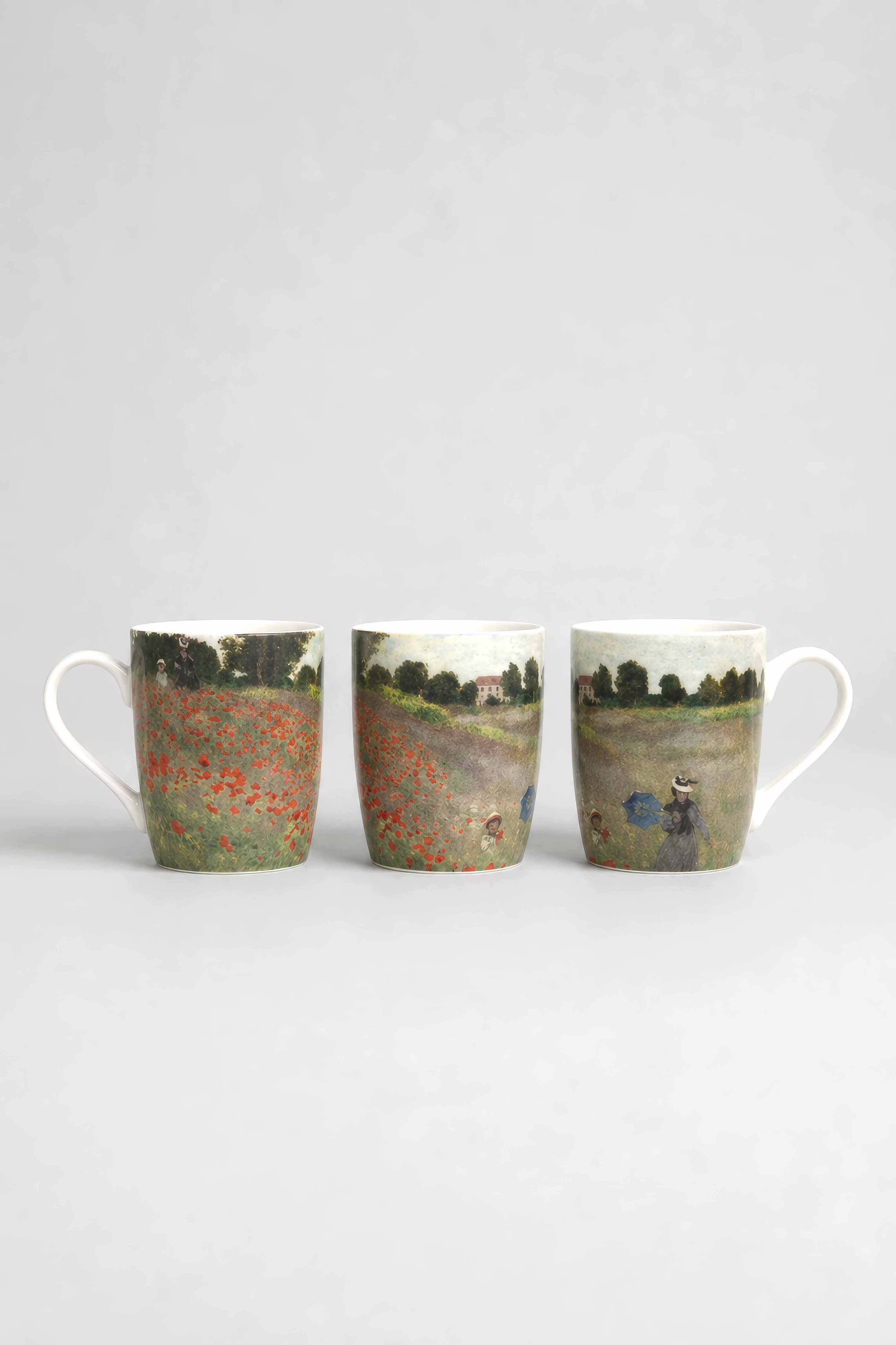 Porcelain Mug Set of 2 Field of Poppies Claude Monet – two mugs product shot white background | ArtyGifts
