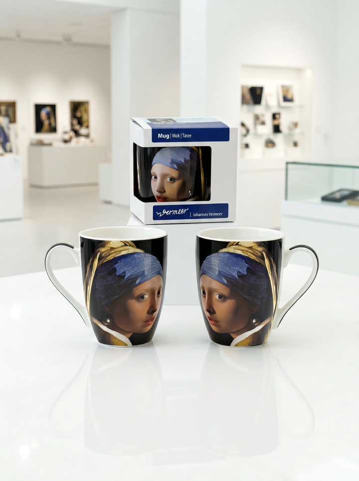 Porcelain Mug Set of 2 Girl with a Pearl Earring Johannes Vermeer – museum display with packaging | ArtyGifts
