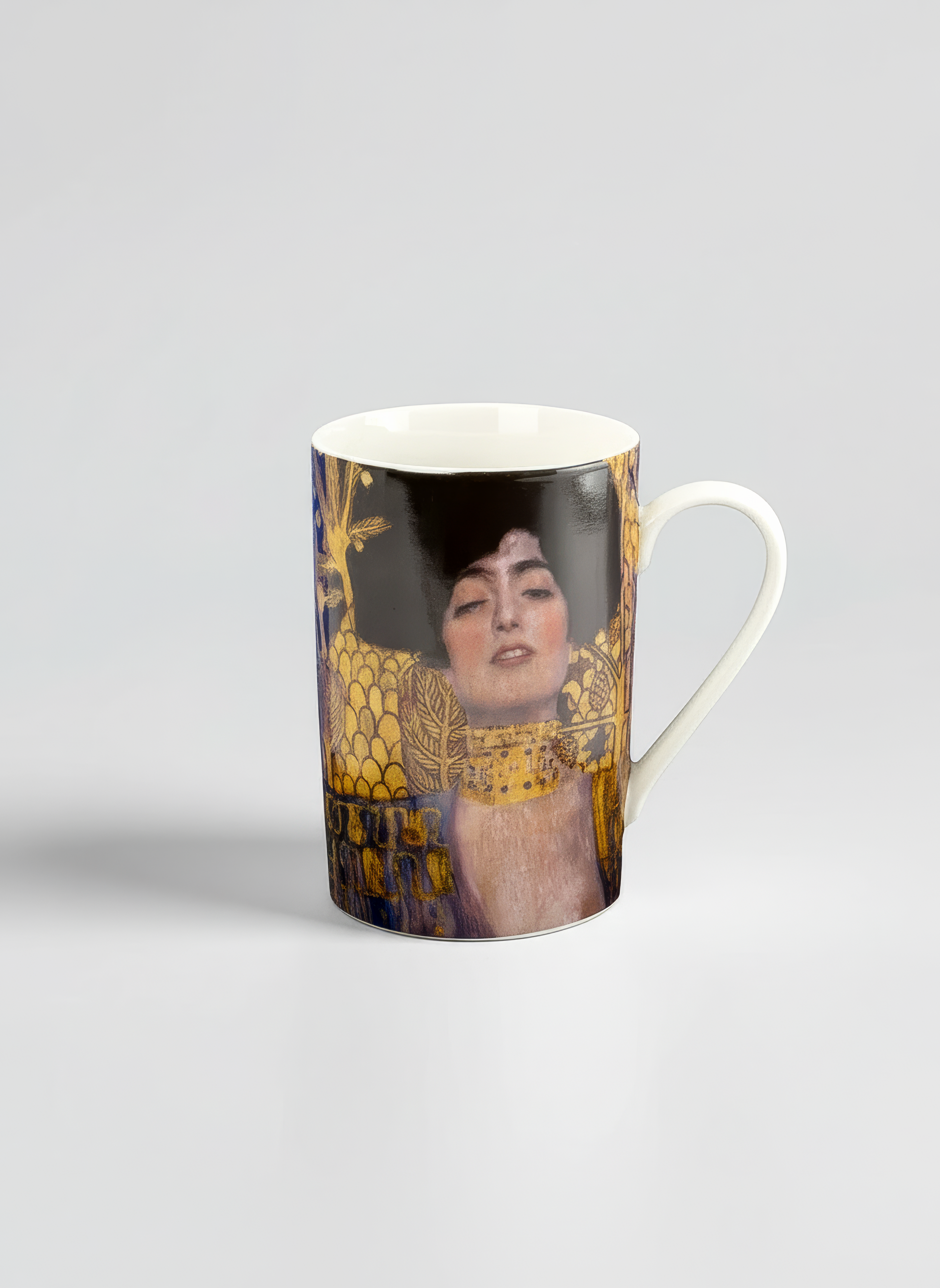 Porcelain Mug Set of 2 Judith Gustav Klimt – single mug side view white background | ArtyGifts

