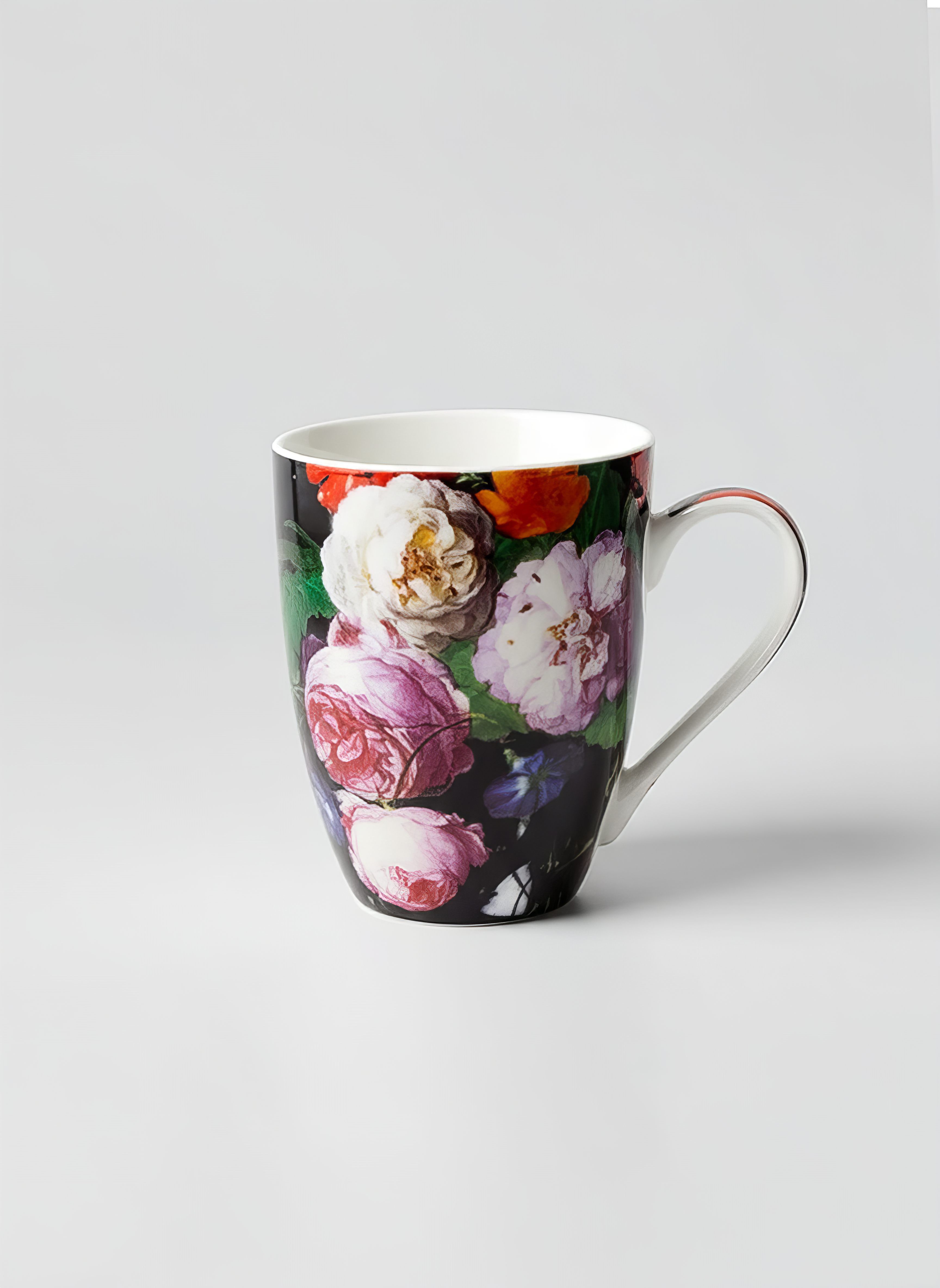 Porcelain Mug Set of 2 Still Life with Flowers in a Glass Vase Jan Davidsz de Heem – single mug front view white background | ArtyGifts
