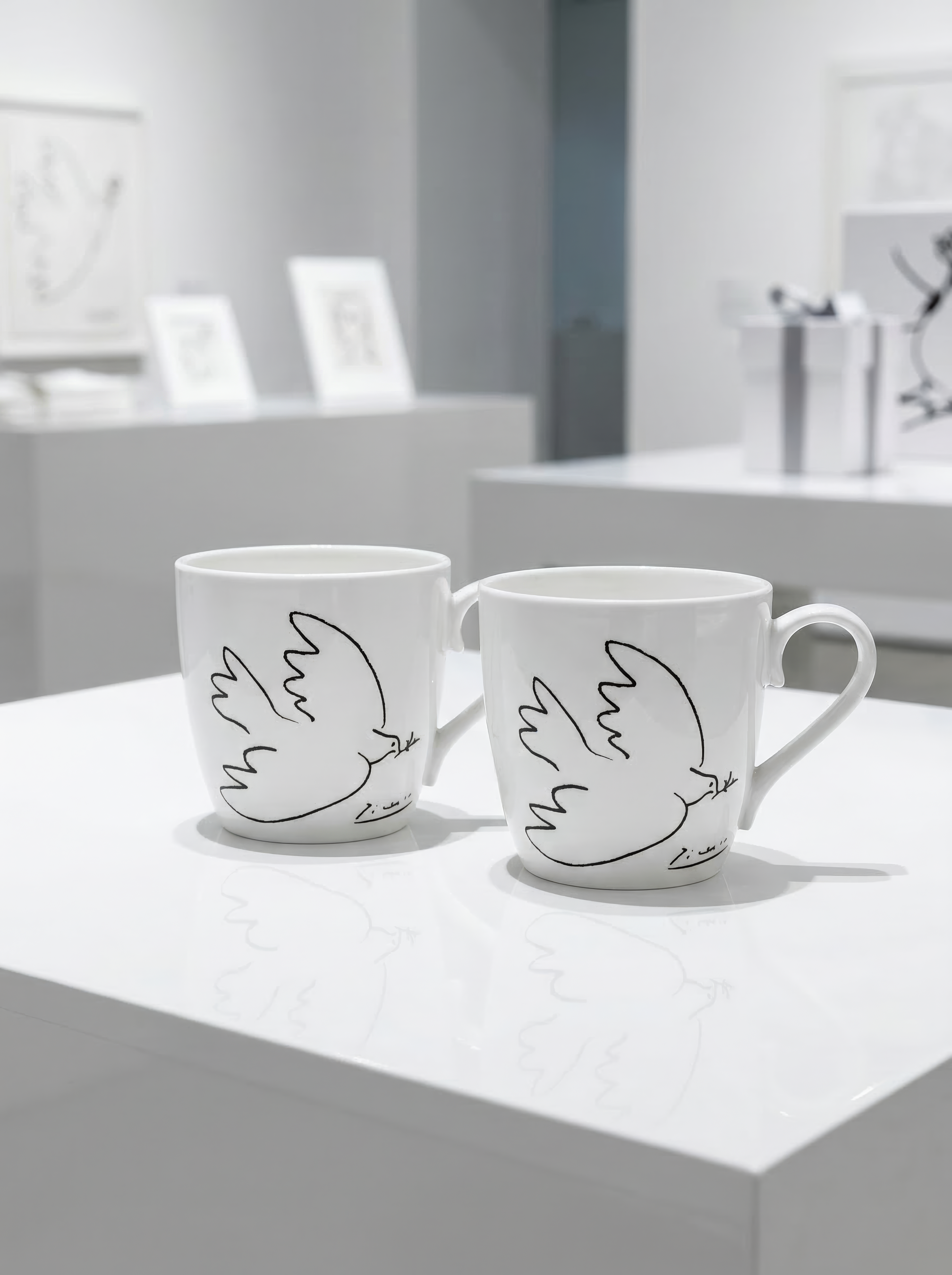 Porcelain Mug Set of 2 The Dove Pablo Picasso – two mugs museum display close-up | ArtyGifts
