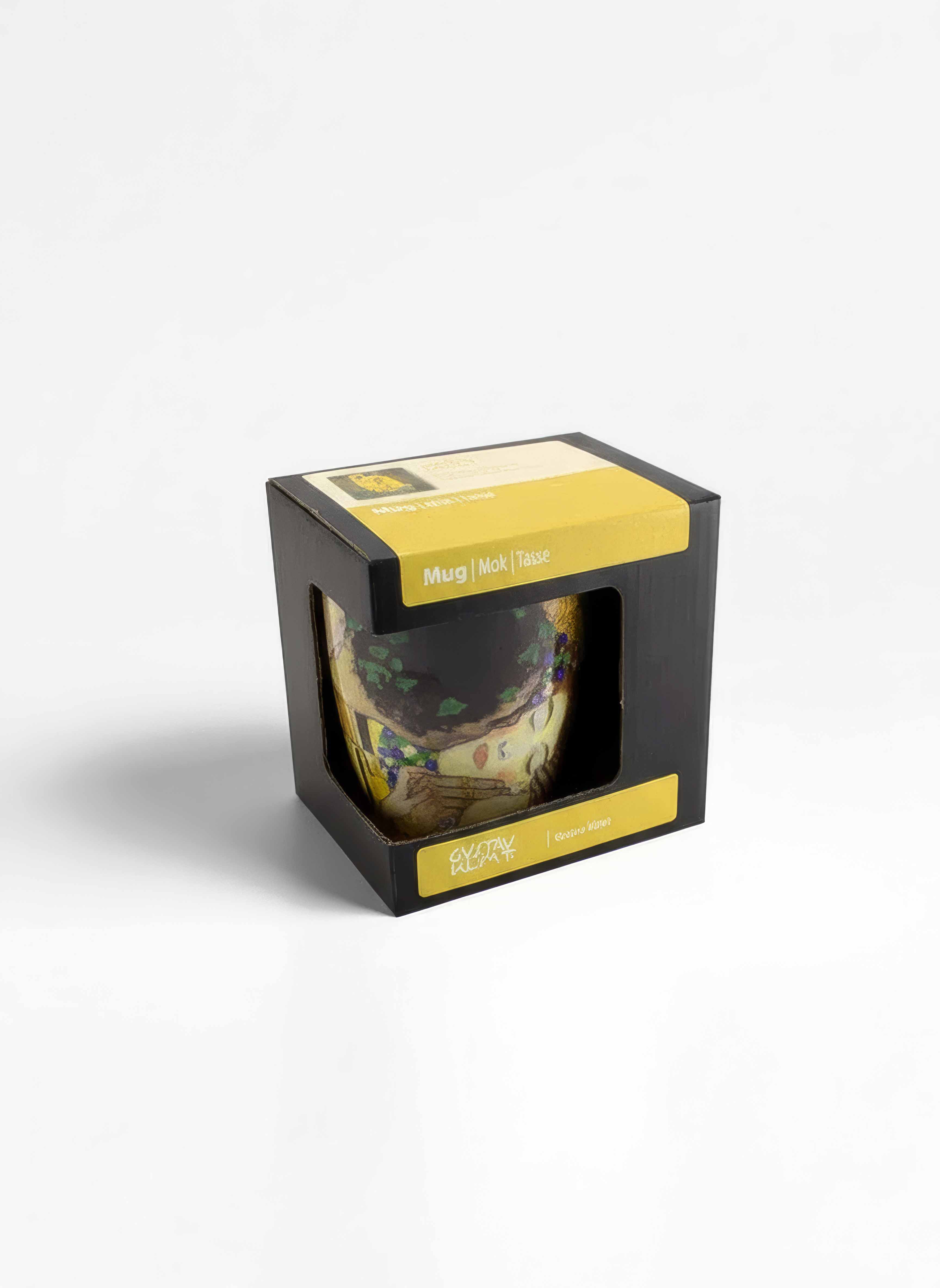 Porcelain Mug Set of 2 The Kiss Gustav Klimt – gift box packaging front view | ArtyGifts
