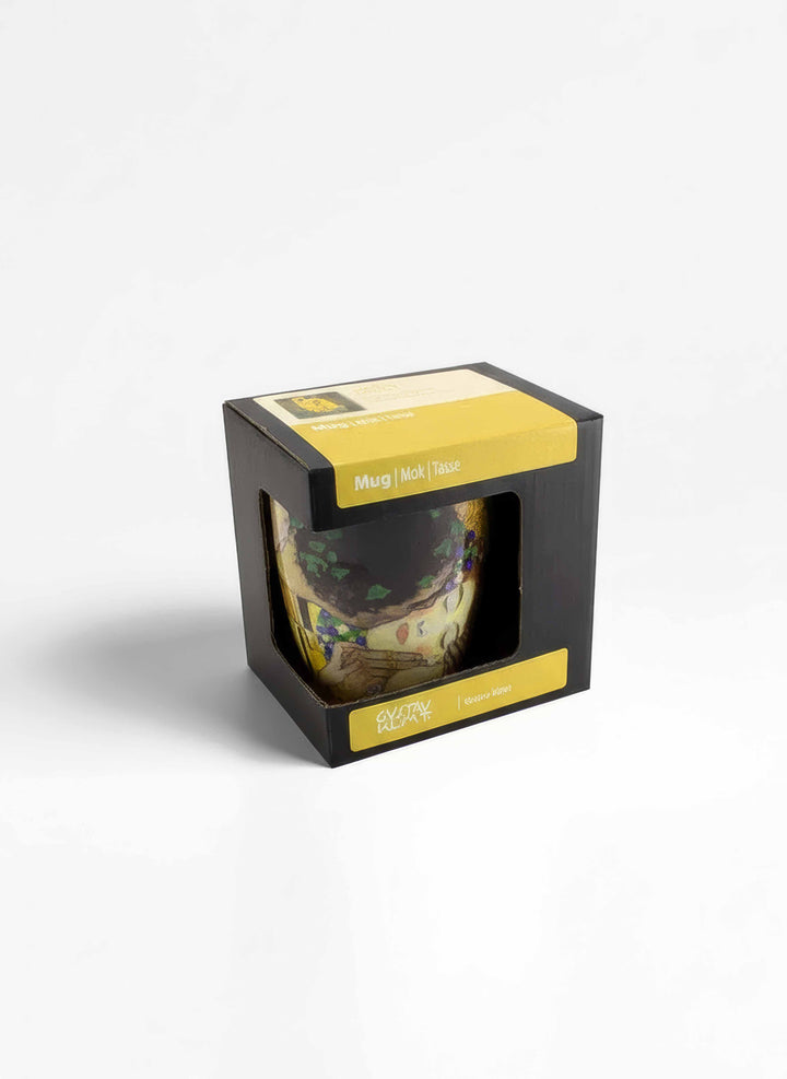 Porcelain Mug Set of 2 The Kiss Gustav Klimt – gift box packaging front view | ArtyGifts
