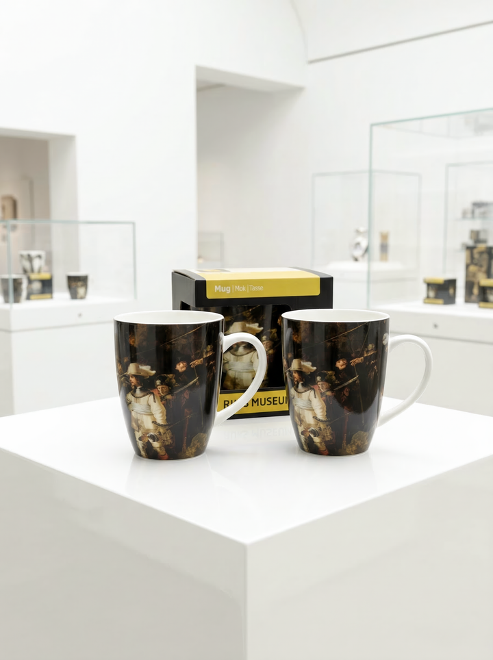 Porcelain Mug Set of 2 The Night Watch Rembrandt van Rijn – museum display with packaging | ArtyGifts
