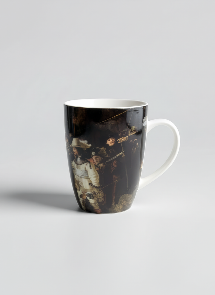 Porcelain Mug Set of 2 The Night Watch Rembrandt van Rijn – single mug front view white background | ArtyGifts
