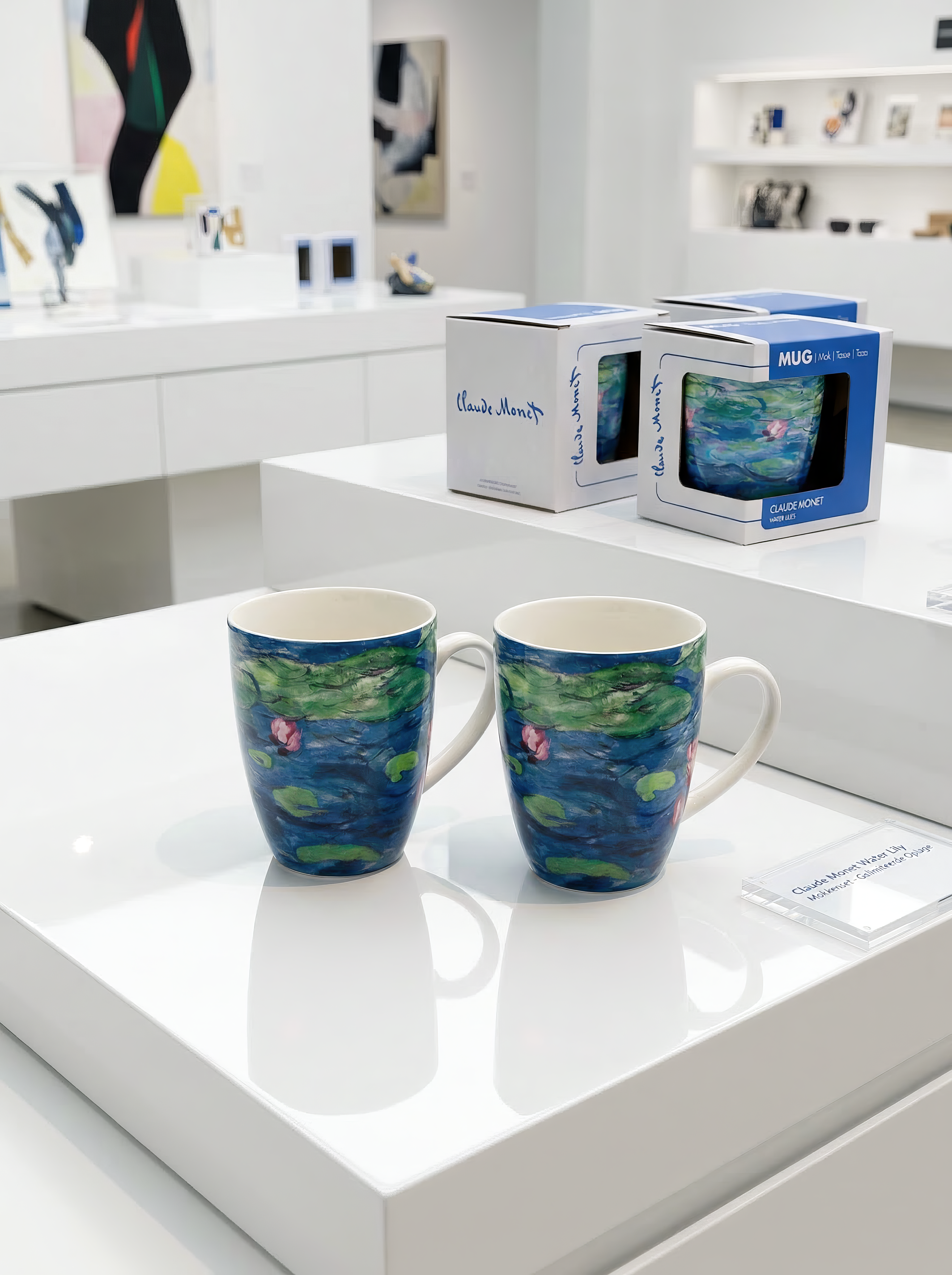 Porcelain Mug Set of 2 Water Lilies Claude Monet – museum display with packaging | ArtyGifts

