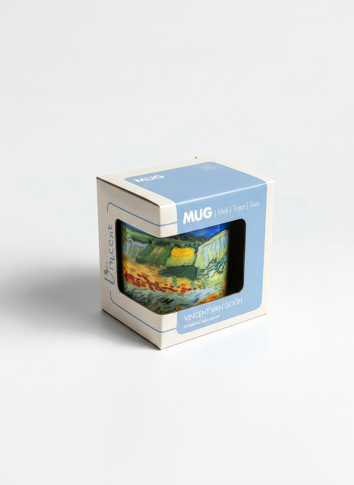 Porcelain Mug Set of 2 Wheat Field with Poppies Vincent van Gogh – gift box packaging front view | ArtyGifts
