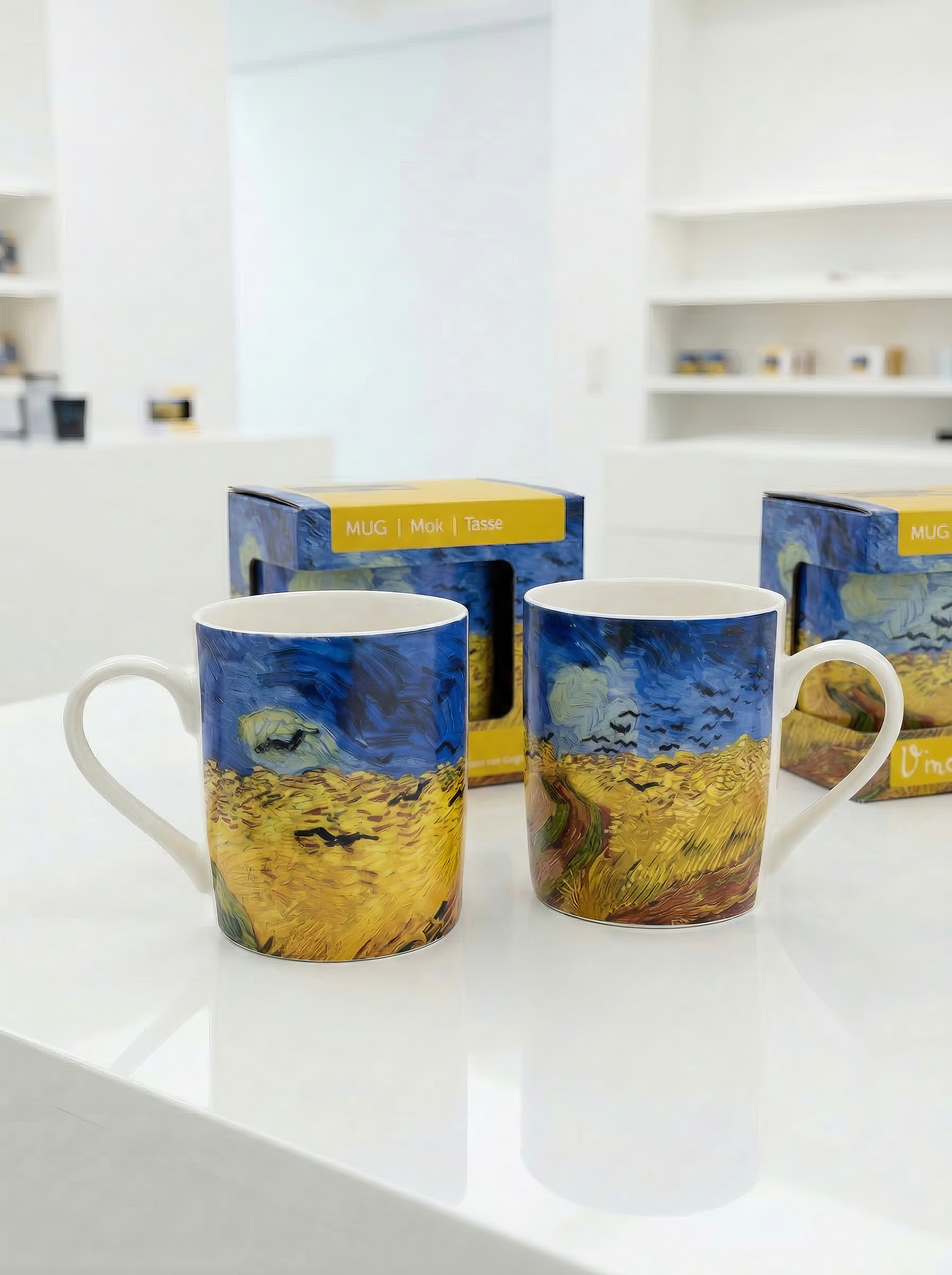 Porcelain Mug Set of 2 Wheatfield with Crows Vincent van Gogh – two mugs product shot white background | ArtyGifts
