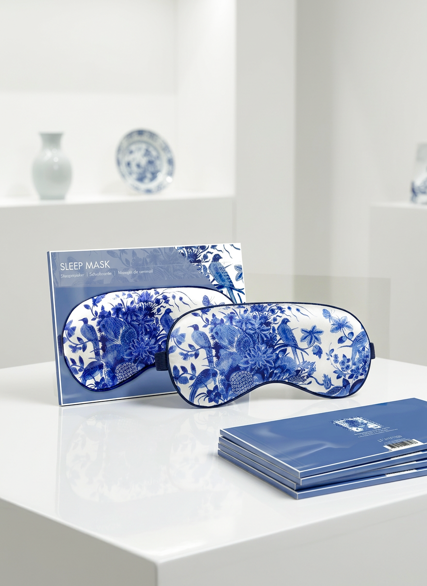 Sleep Mask Delft Blue Birds – displayed in museum shop | Rijksmuseum x ArtyGifts
