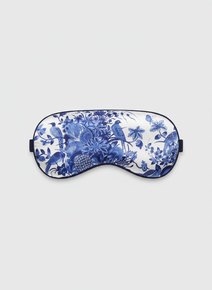 Sleep Mask Delft Blue Birds – art silk sleep mask with adjustable headband | Rijksmuseum x ArtyGifts
