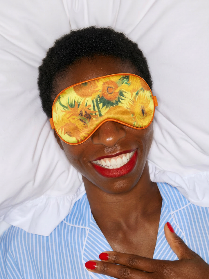 Sleep Mask Sunflowers Vincent van Gogh – lifestyle shot | ArtyGifts
