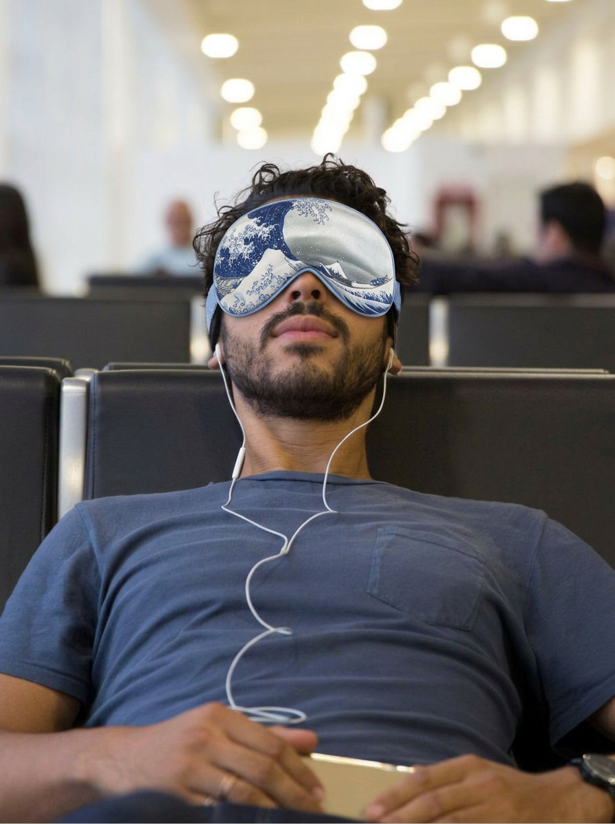 Sleep Mask The Great Wave Katsushika Hokusai – lifestyle shot | ArtyGifts
