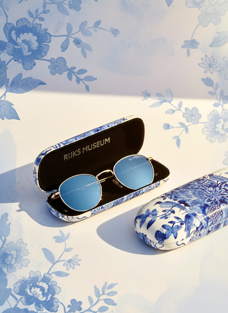Spectacle Case Delft Blue Birds – displayed in museum shop | Rijksmuseum x ArtyGifts
