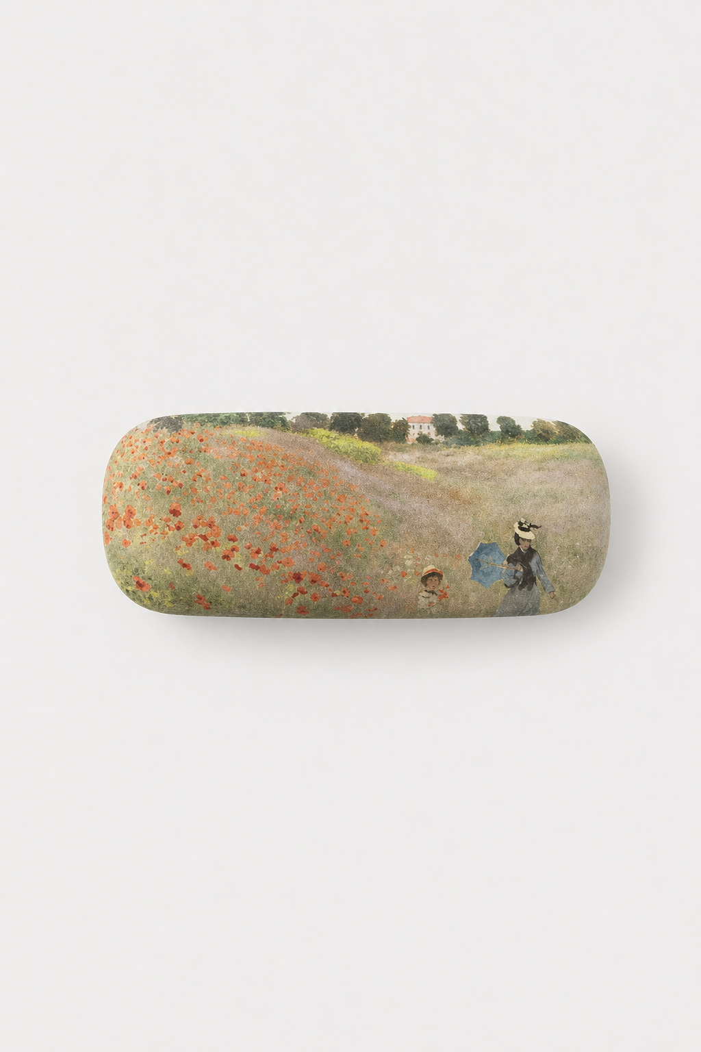 Art spectacle case featuring Field with Poppies by Claude Monet, angled view from ArtyGifts
