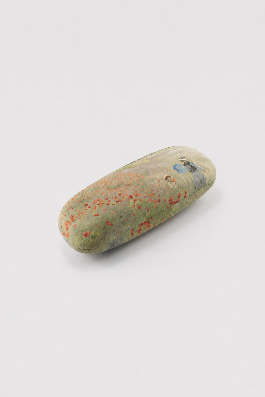 Closed art spectacle case featuring Field with Poppies by Claude Monet, side view from ArtyGifts
