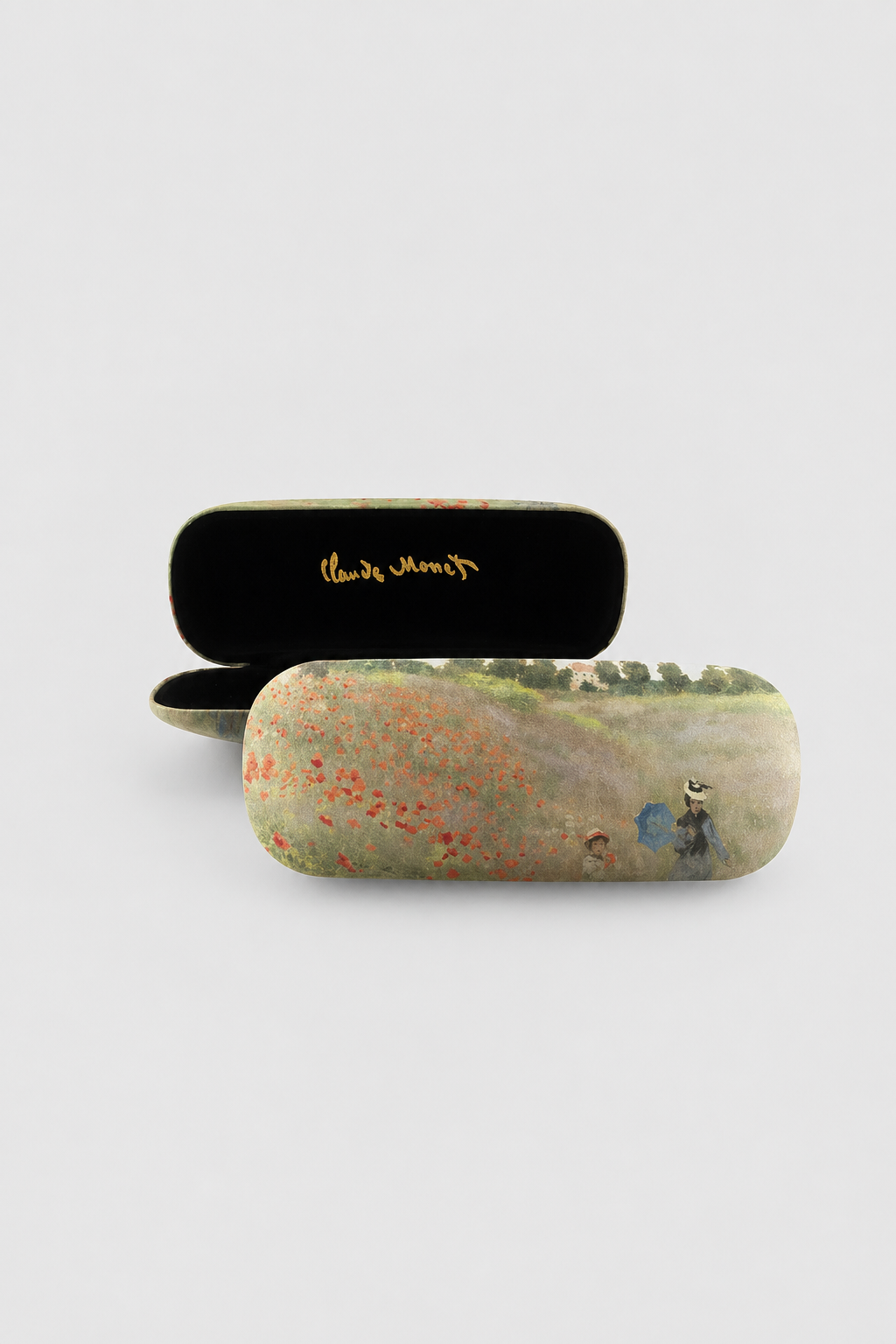 Closed art spectacle case featuring Field with Poppies by Claude Monet, top view from ArtyGifts
