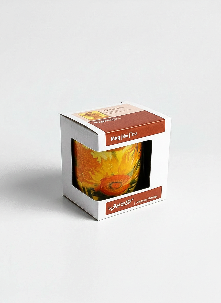 Van Gogh Sunflowers mug gift box – eco-friendly packaging, ArtyGifts museum shop