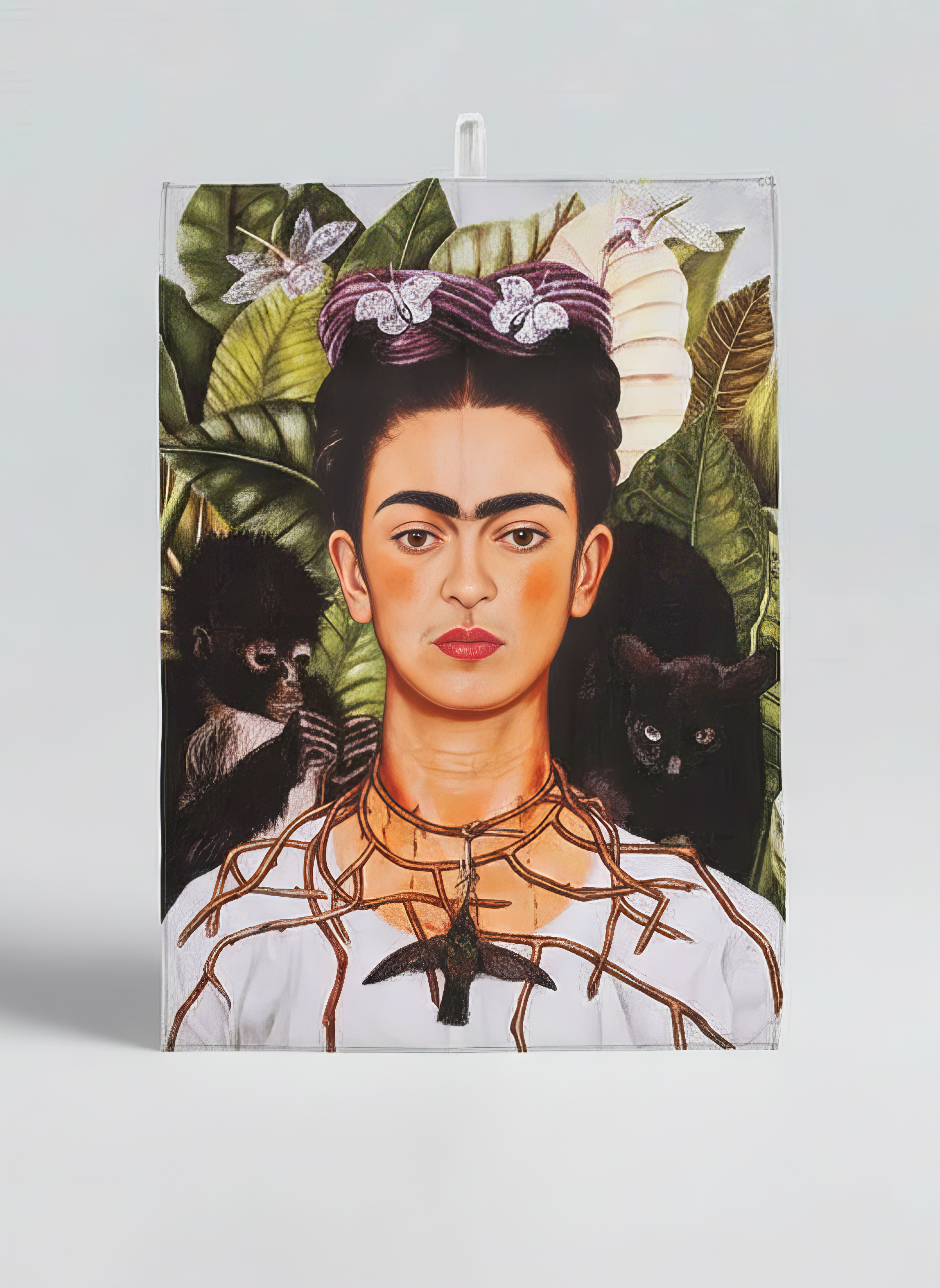 Tea Towel Self Portrait with Thorn Necklace Frida Kahlo – product flat lay art print detail | ArtyGifts
