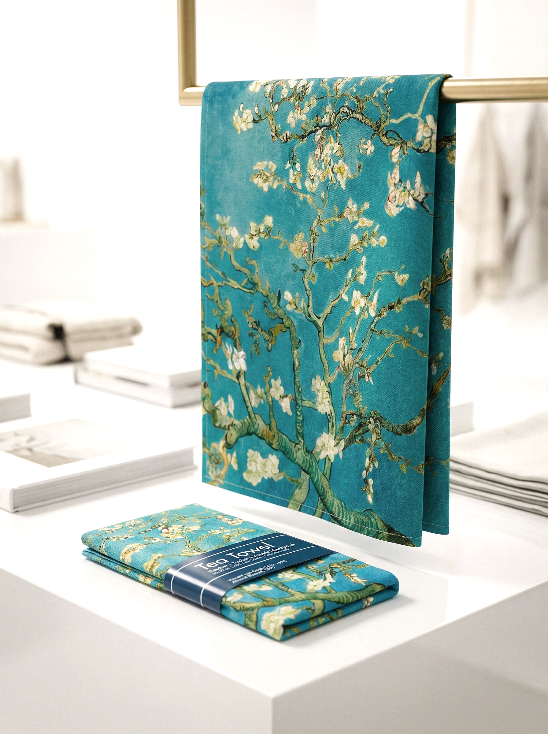 Tea Towel Set Almond Blossom Vincent van Gogh – art kitchen gift in eco-friendly packaging | ArtyGifts
