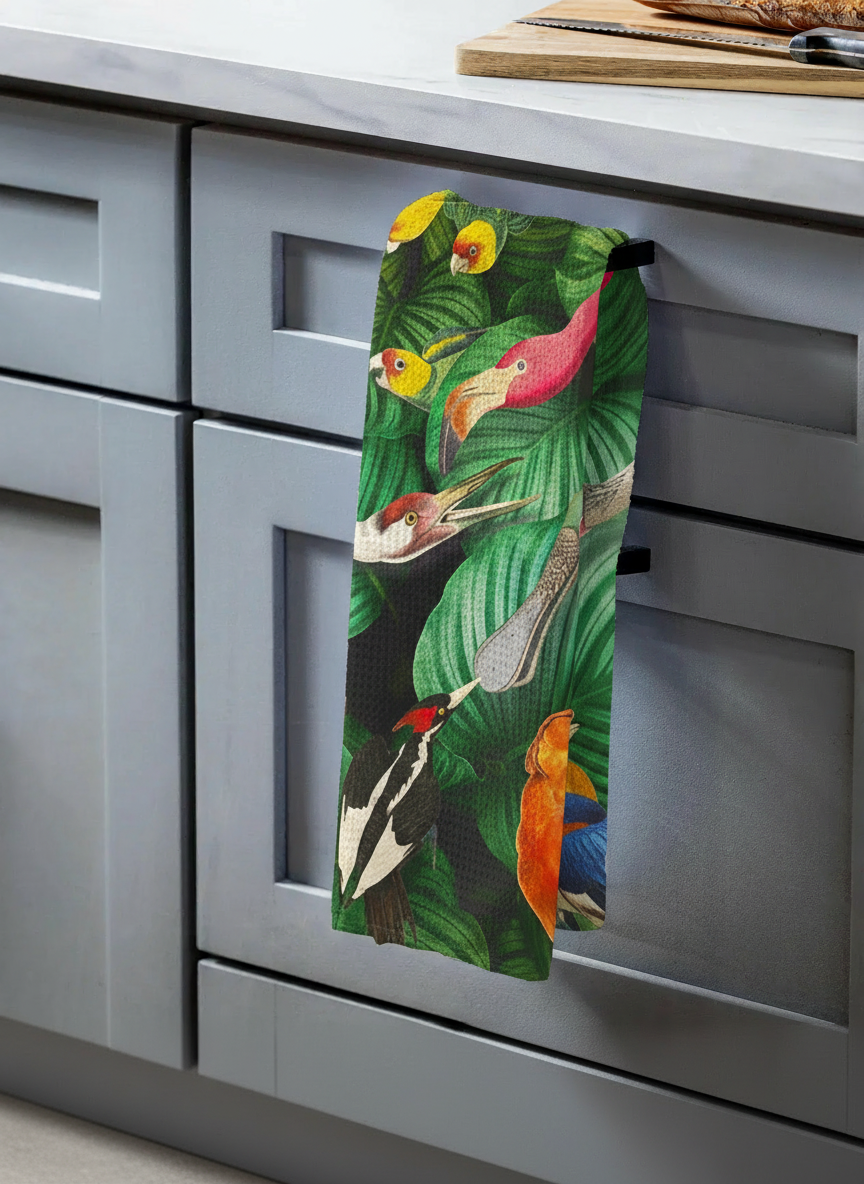 Bird Life tea towel set styled in kitchen — art-inspired homeware | Teyler Museum x ArtyGifts
