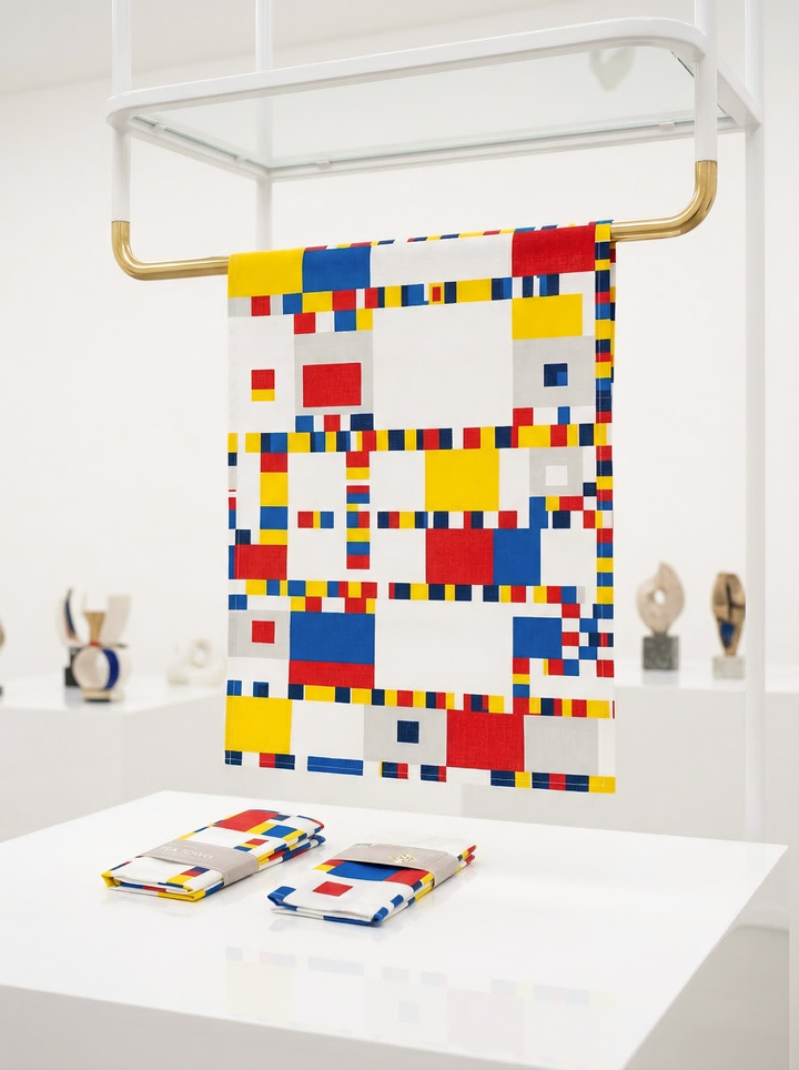 Tea Towel Set Boogie Woogie Piet Mondrian – art kitchen gift in eco-friendly packaging | ArtyGifts
