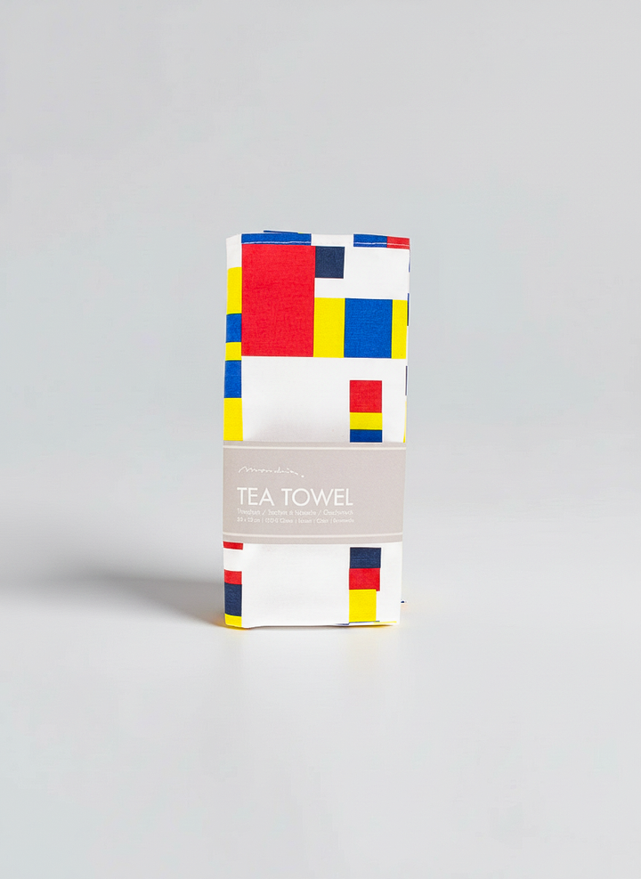 Mondrian Boogie Woogie cotton tea towel product photo — museum-quality art gift by ArtyGifts
