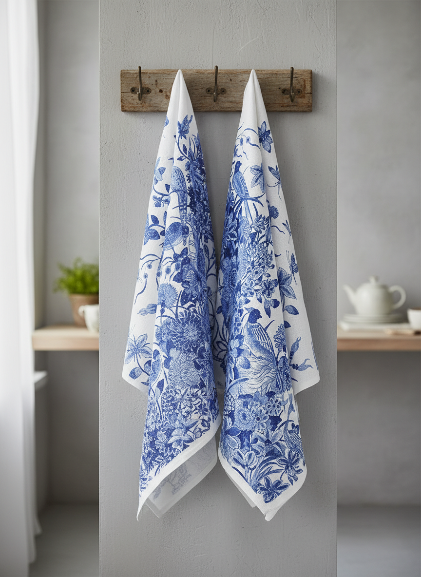 Tea Towel Set Delft Blue Birds – product shot | Rijksmuseum x ArtyGifts
