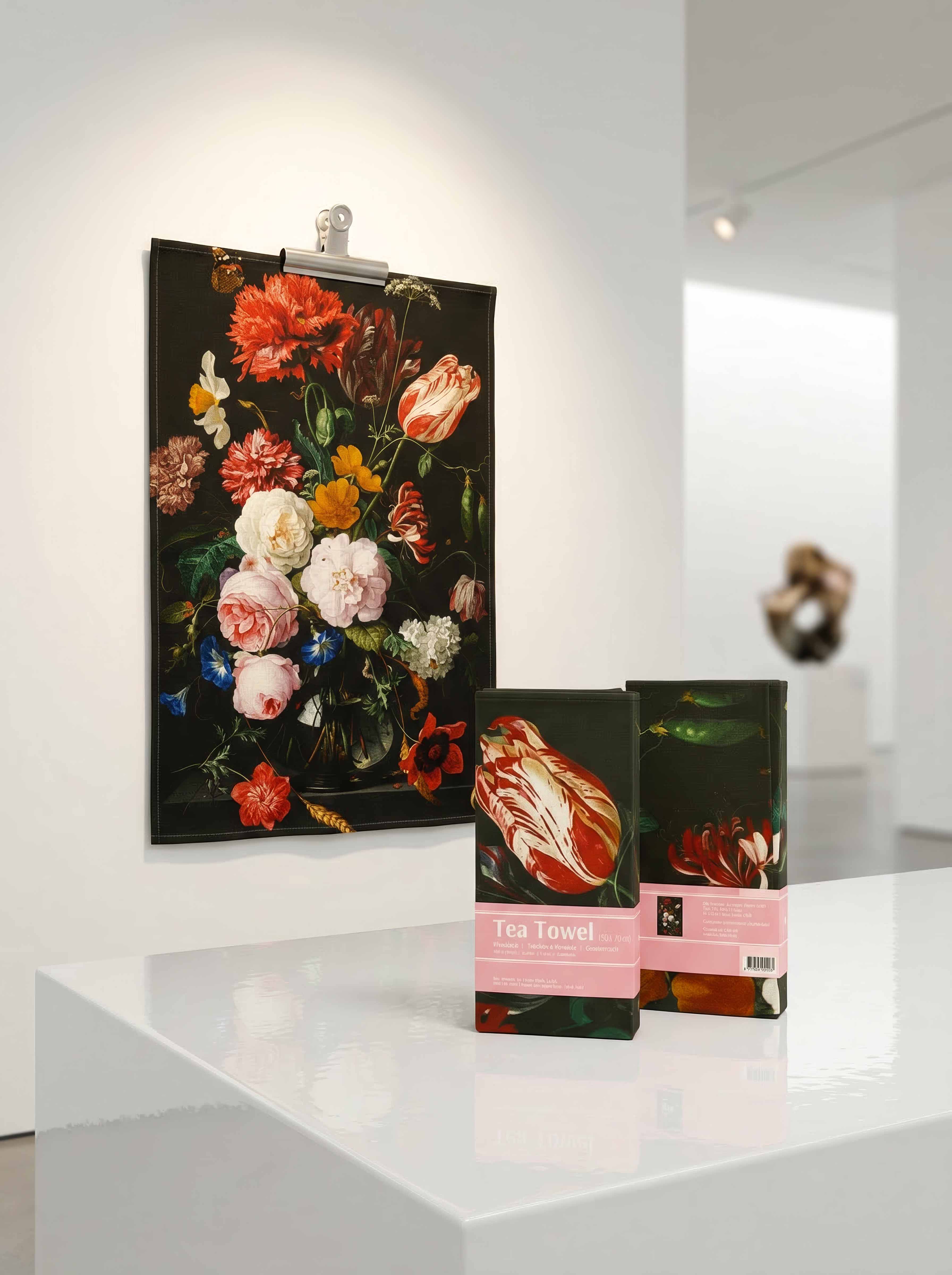 Tea Towel Set Flower Still Life Jan Davidsz de Heem – museum display with packaging | ArtyGifts
