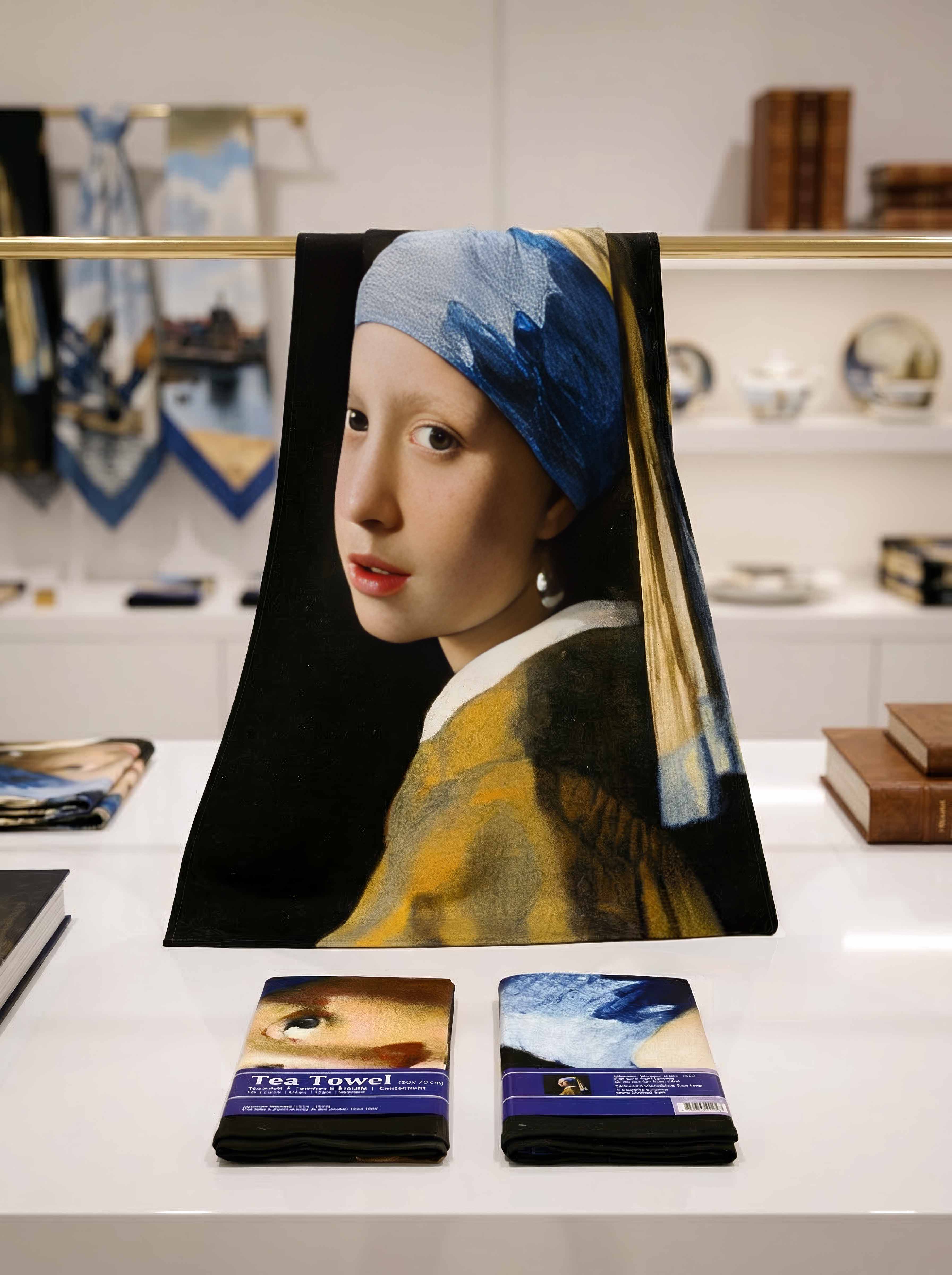 Tea Towel Set Girl with a Pearl Earring Johannes Vermeer – museum display with packaging | ArtyGifts
