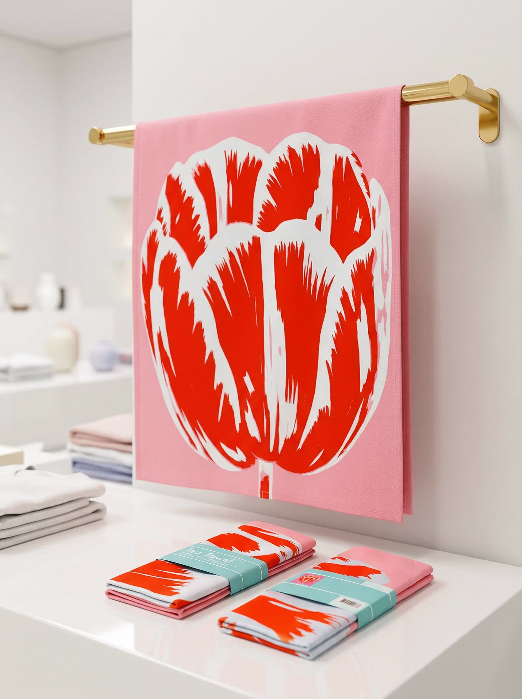 Tea Towel Set Modern Tulip red – art kitchen gift in eco-friendly packaging | ArtyGifts
