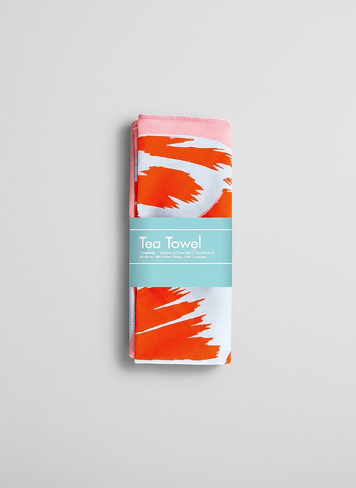 Modern Tulip red cotton tea towel close-up — art gift by ArtyGifts
