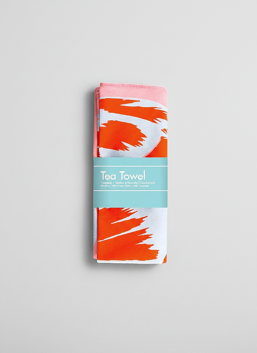 Modern Tulip red cotton tea towel close-up — art gift by ArtyGifts
