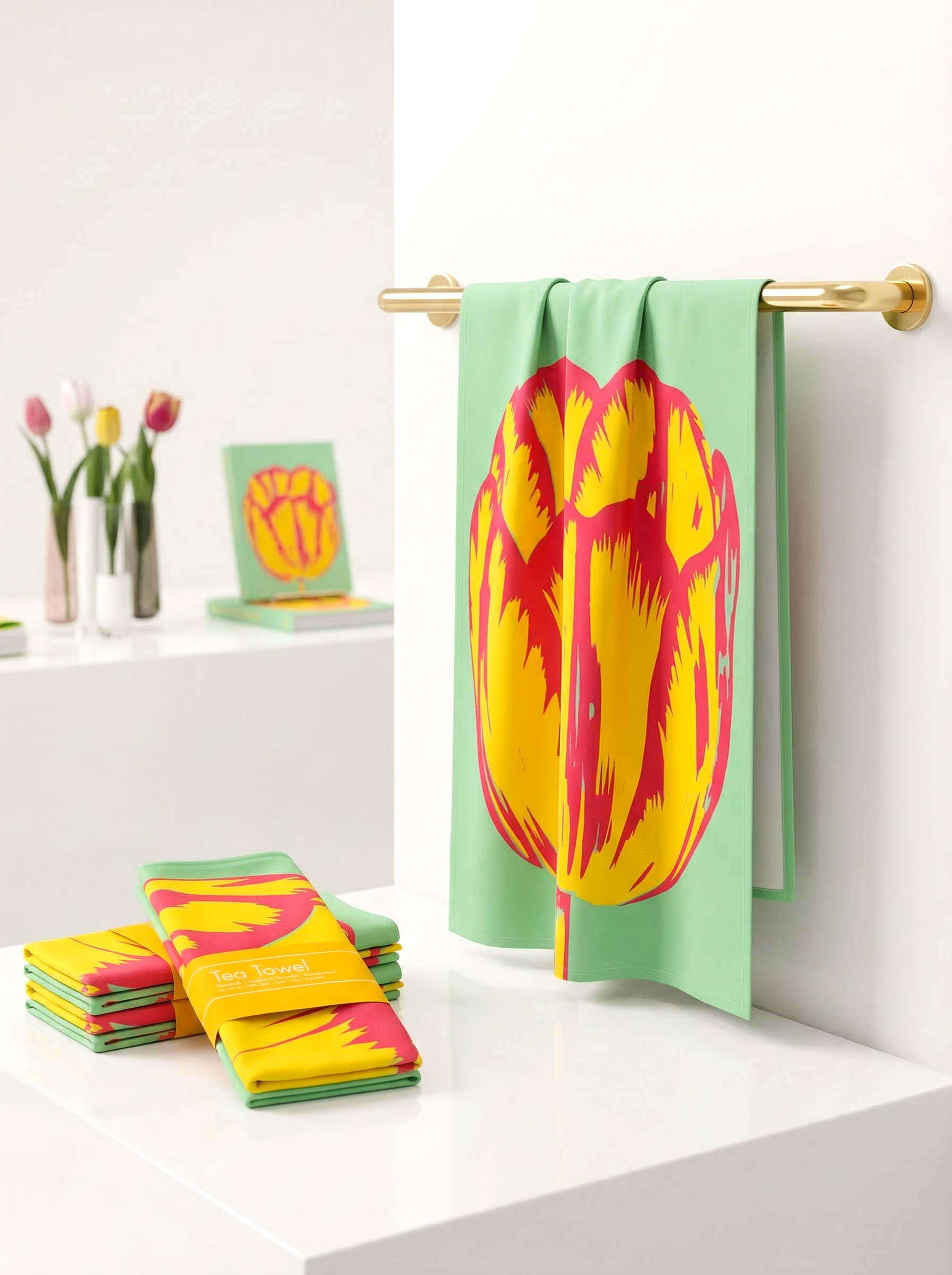 Tea Towel Set Modern Tulip yellow – art kitchen gift in eco-friendly packaging | ArtyGifts
