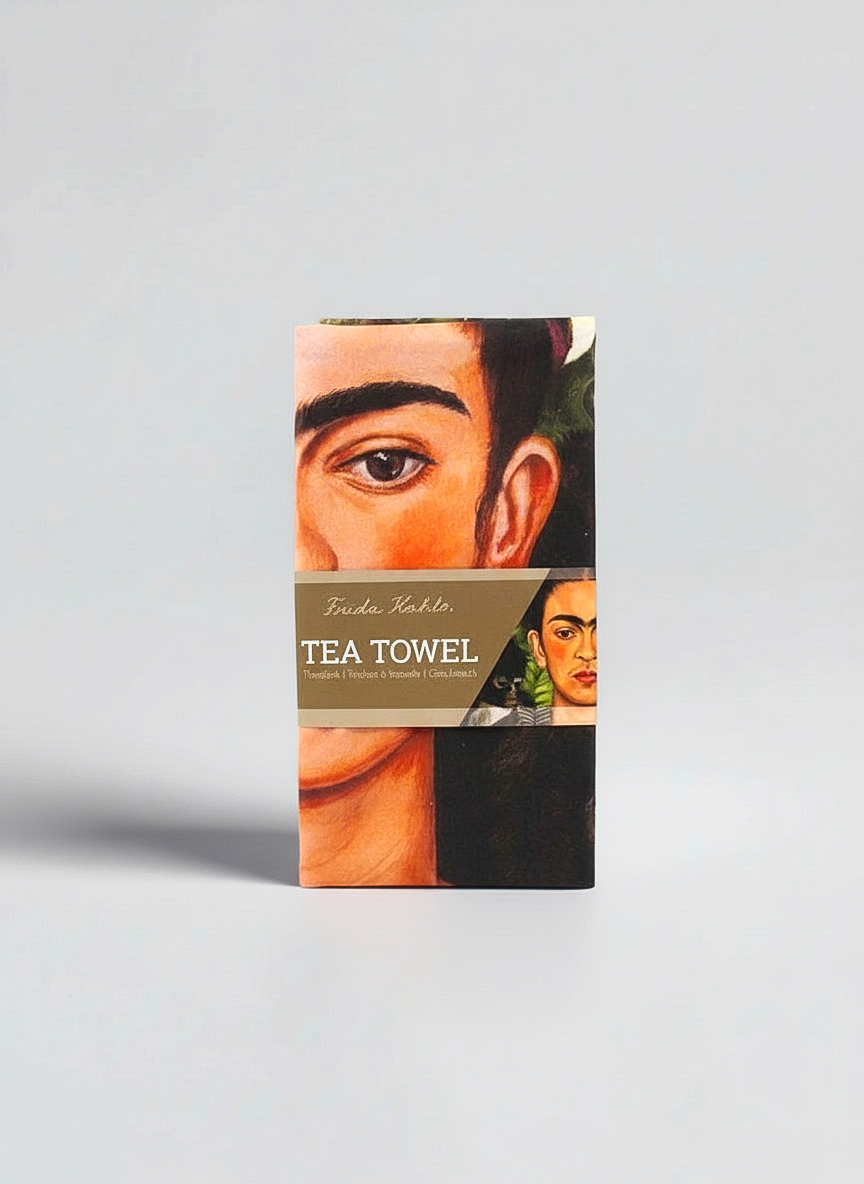 Frida Kahlo Self Portrait cotton tea towel product photo — art gift by ArtyGifts
