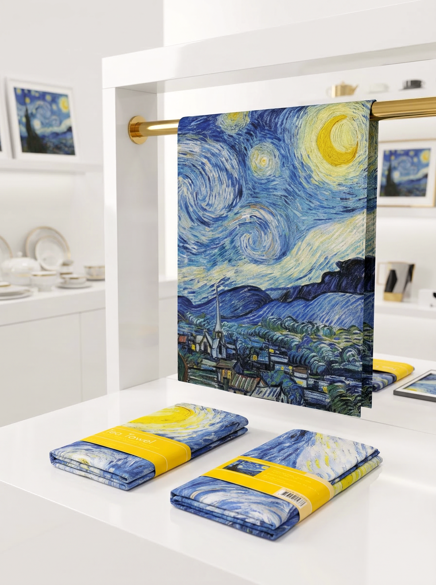 Tea Towel Set Starry Night Vincent van Gogh – art kitchen gift in eco-friendly packaging | ArtyGifts
