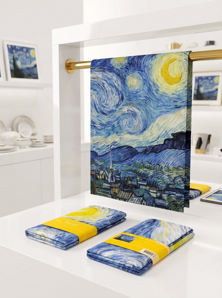 Tea Towel Set Starry Night Vincent van Gogh – art kitchen gift in eco-friendly packaging | ArtyGifts
