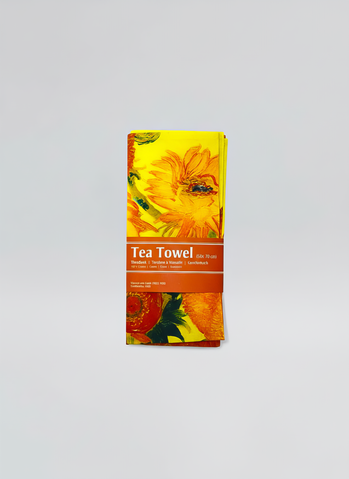 Tea Towel Set Sunflowers Vincent van Gogh – folded with packaging | ArtyGifts
