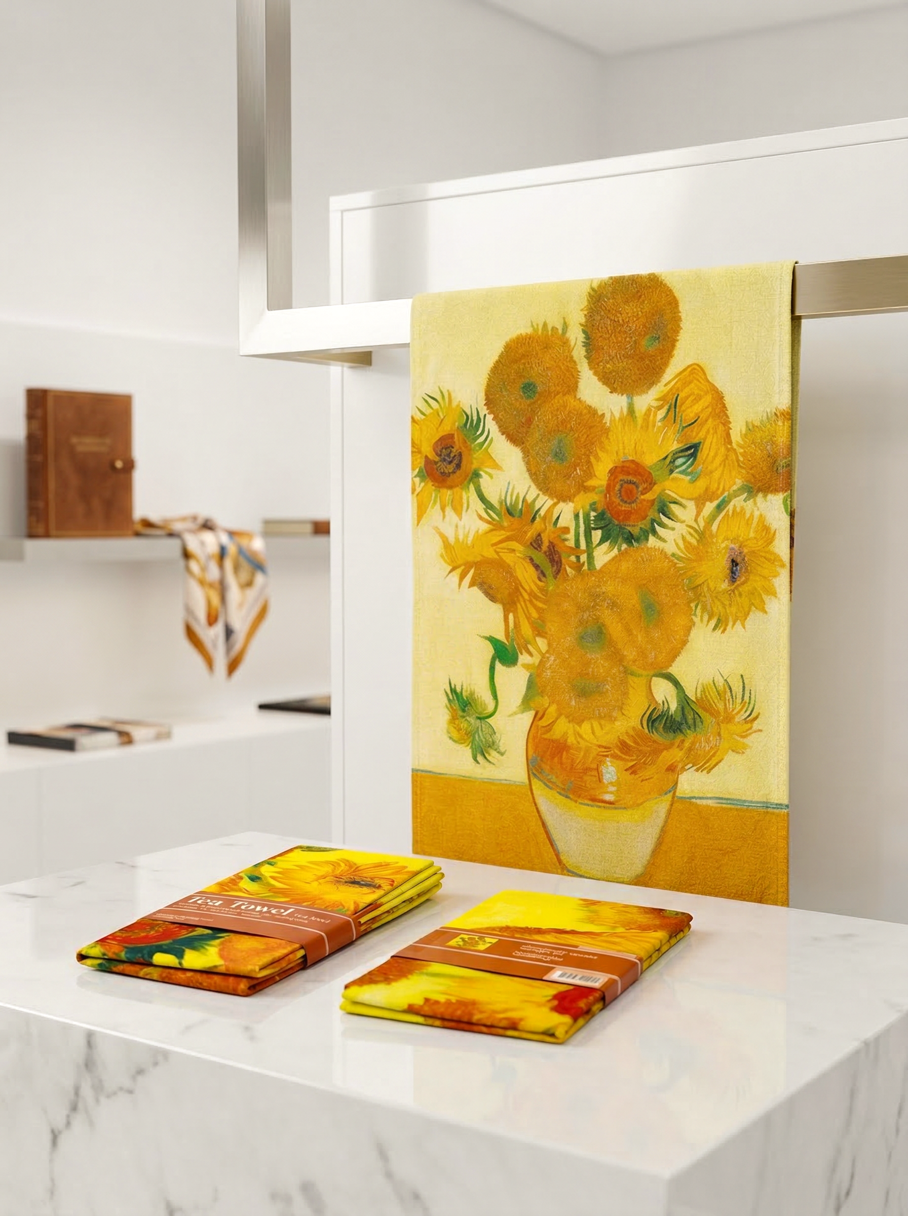 Tea Towel Set Sunflowers Vincent van Gogh – art kitchen gift in eco-friendly packaging | ArtyGifts
