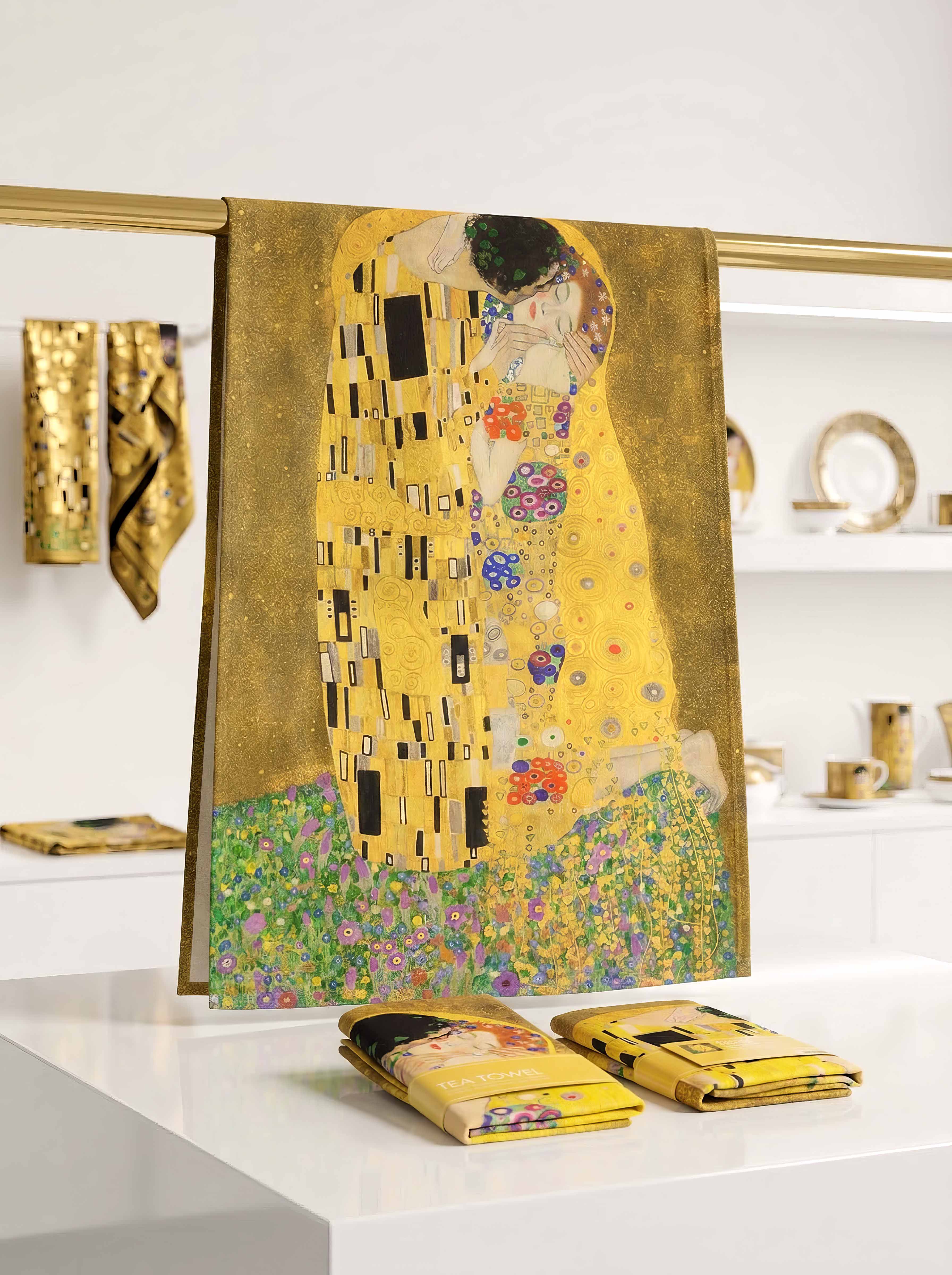 Tea Towel Set The Kiss Gustav Klimt – set of 2 with eco packaging | ArtyGifts
