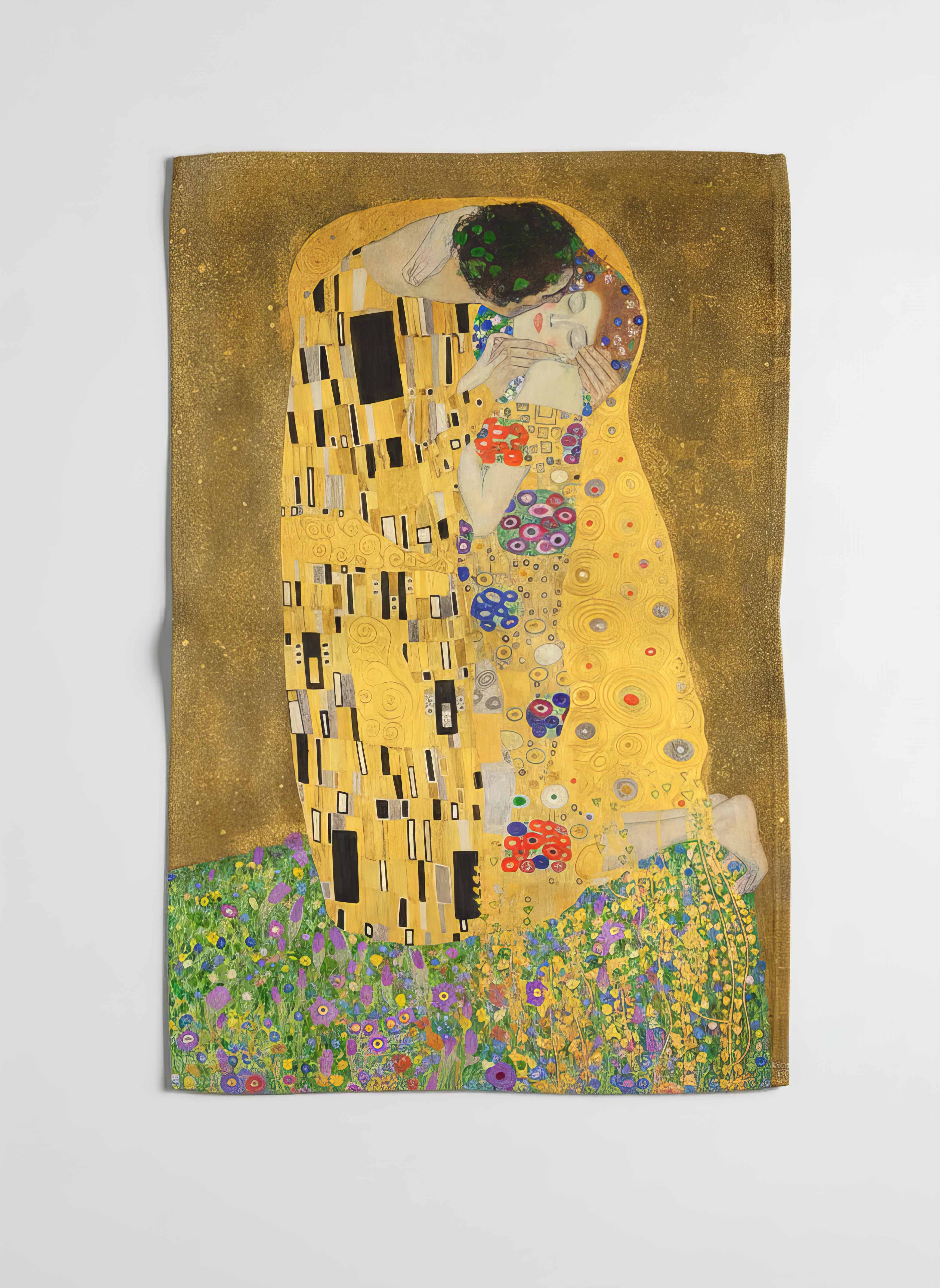 Tea Towel Set The Kiss Gustav Klimt – flat lay art gift | ArtyGifts
