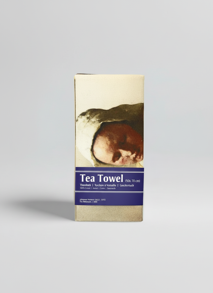 Vermeer The Milkmaid cotton tea towel product photo — art gift by ArtyGifts
