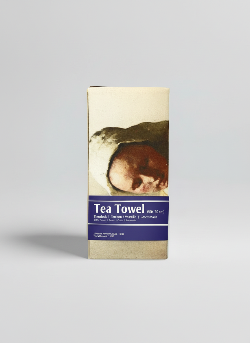 Vermeer The Milkmaid cotton tea towel product photo — art gift by ArtyGifts
