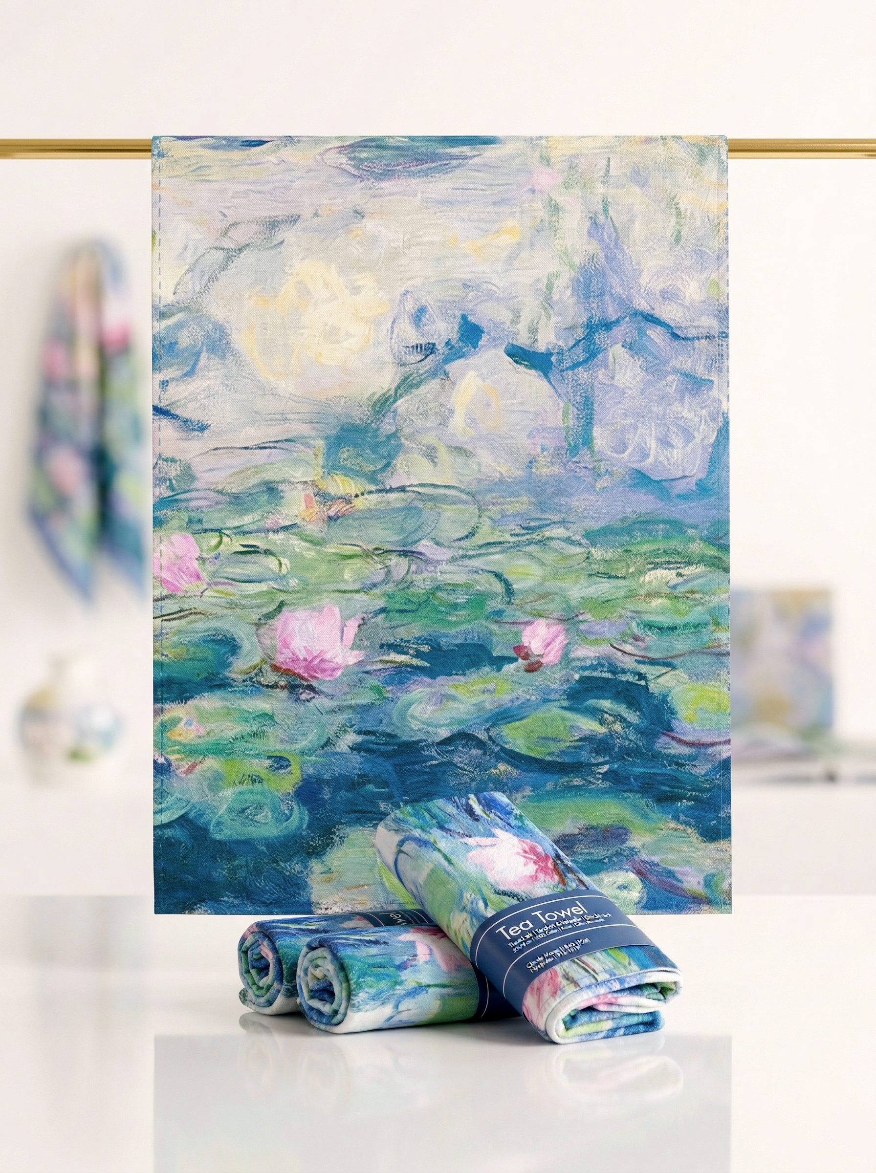 Tea Towel Set Water Lilies Claude Monet – art kitchen gift in eco-friendly packaging | ArtyGifts
