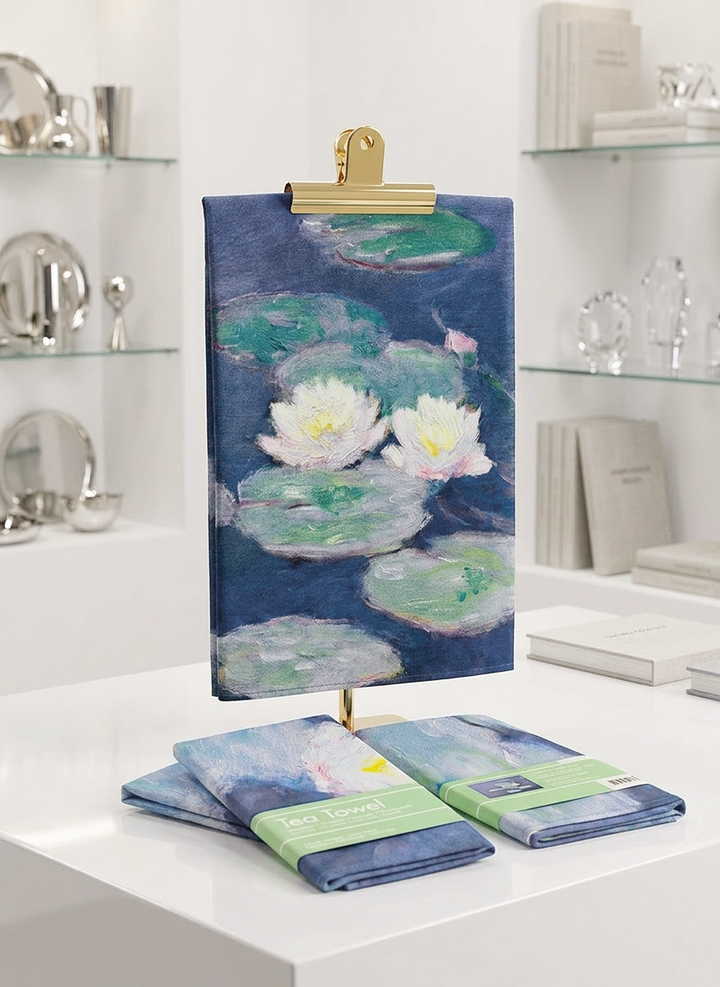 Tea Towel Set Water Lilies by Evening Night Claude Monet – art kitchen gift | ArtyGifts
