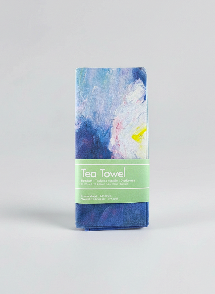 Monet Water Lilies Evening Night cotton tea towel product photo — art gift by ArtyGifts
