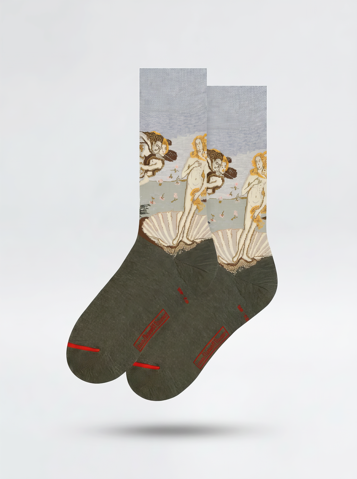 Pair of The Birth of Venus art socks featuring Botticelli’s artwork shown on a white background